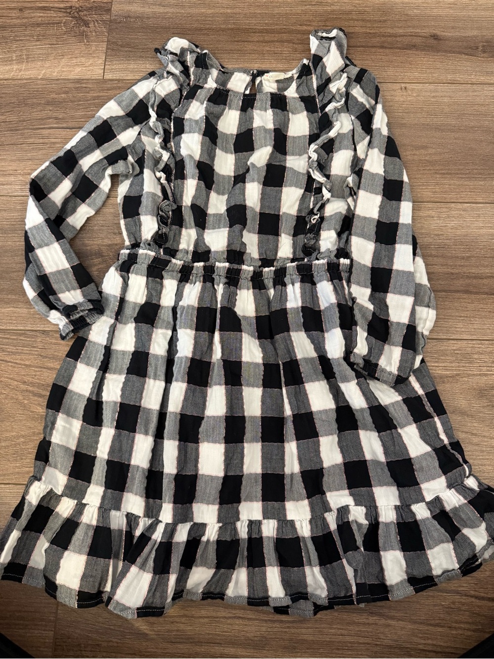 Crewcuts Black and White Checkered Ruffle Dress